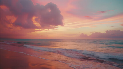 Stunning Sunset Over Tropical Beach with Pink Clouds