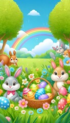 Fototapeta premium Easter bunny with Easter eggs illustration 