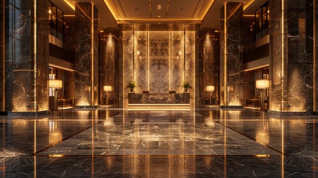 3d ender of luxury hotel lobby reception entrance hall 