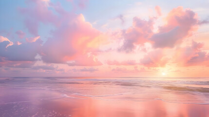 Obraz premium Pink Sunset Over Tropical Beach - Serene Ocean Landscape