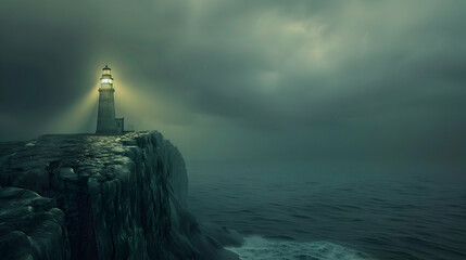 Lighthouse on a Cliff in a Stormy Sea