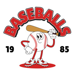 Happy Baseball Mascot Character in Retro Style