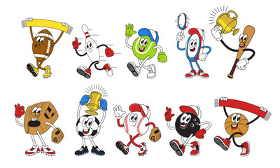 Obraz premium Set of Happy Sport Mascot Ball Cartoon Character