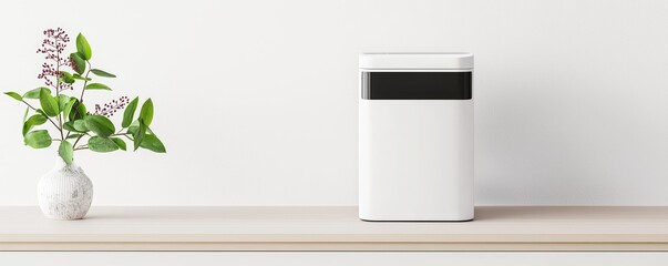 A high-tech smart bin that automatically sorts waste and recyclables, displayed in a sleek kitchen