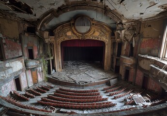 Obraz premium Abandoned Theater with Collapsed Ceiling