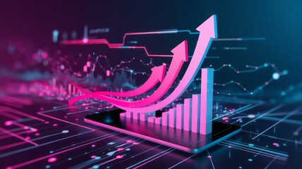 Digital Growth and Success Concept with Upward Arrows and Data Visualization