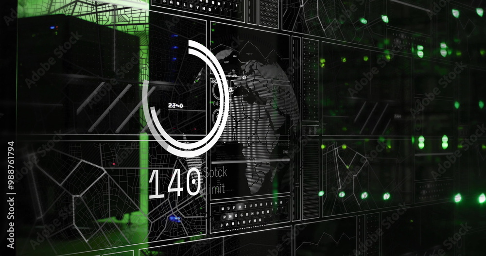 Aufkleber digital data visualization over world map and graphs, futuristic interface image