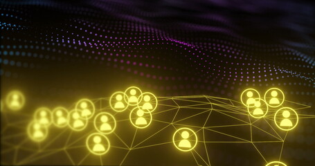 Image of network of connections with people icons over black background