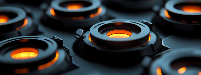 High-Tech Black Rings with Glowing Orange Cores