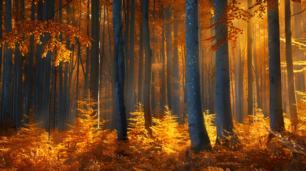 Golden Light Bathes Autumn Forest - Nature Photography