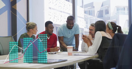 Image of data processing over diverse business people in office