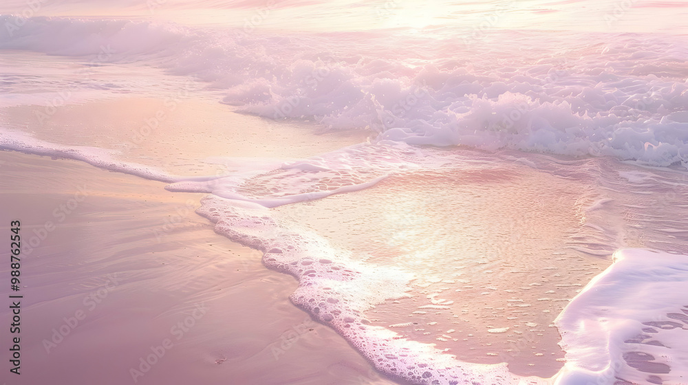 Wall mural Pink Sunset Beach Waves - Tranquil Ocean Scene