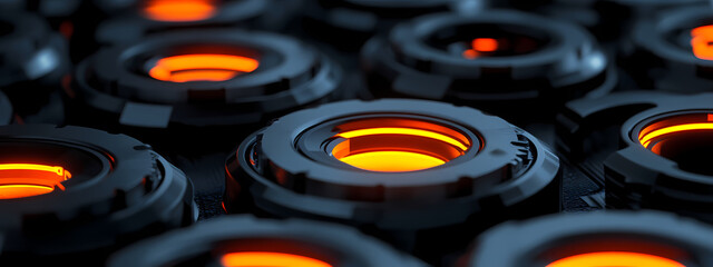 High-Tech Black Rings with Glowing Orange Cores