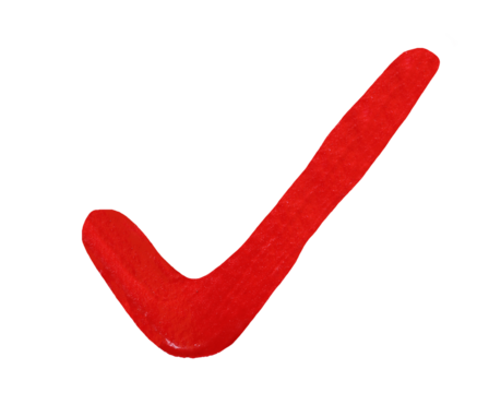 Vibrant red paint check mark stroke with transparent image of PNG format extension.
