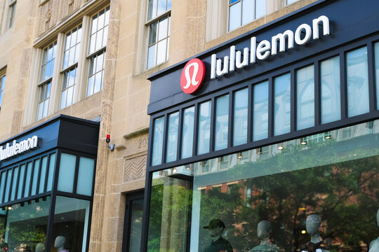 Massachusetts, USA - 2 September 2024. General view of lululemon logo sign on a store facade