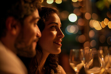 Romantic dinner, anniversary celebration, cozy restaurant cafe date, Generative AI image