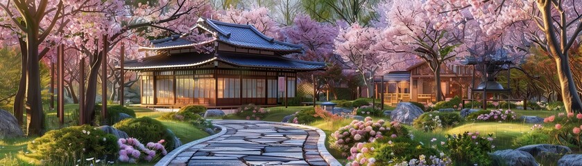 Naklejka premium A breathtakingly realistic and vibrant photo of a sprawling flower garden, filled with blooming roses, lilies, and other exotic blooms