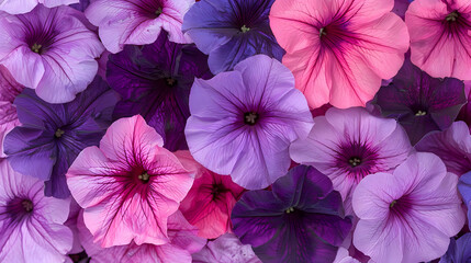 Close-Up of Vibrant Petunia Flowers in Purple and Pink Hues