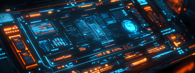 Obraz premium Real-Time Analytics Interface with Neon Highlights