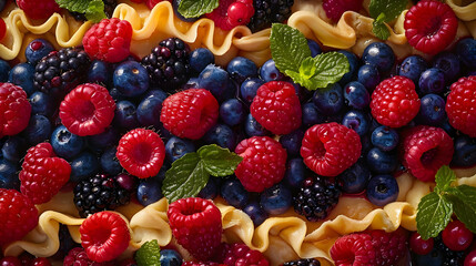 Obraz premium Close-up of Fresh Raspberries, Blueberries, and Blackberries