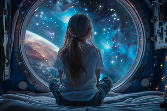 Modernistic futuristic space traveling conceptual photo image AI generative cosmic science fiction - Powered by Adobe