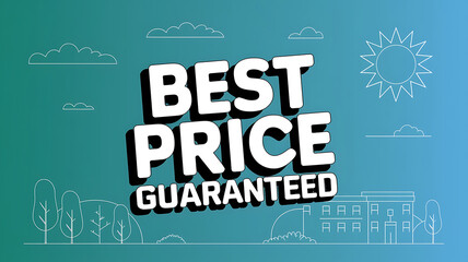 White text on blue background,  best price guaranteed,  sale and discount,  summer promotion. 
