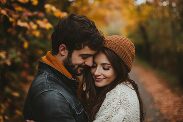 Fototapeta premium Amazing wonderful autumn season, people admiring golden fall colors outdoors, Generative AI