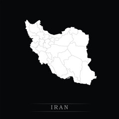 White political maps of Iran isolated on black background.