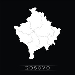 White political maps of Kosovo isolated on black background.