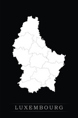 White political maps of Luxembourg isolated on black background.