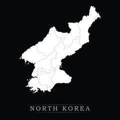 White political maps of North Korea isolated on black background.