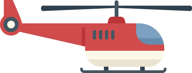 This flat icon design features a red helicopter flying in the air