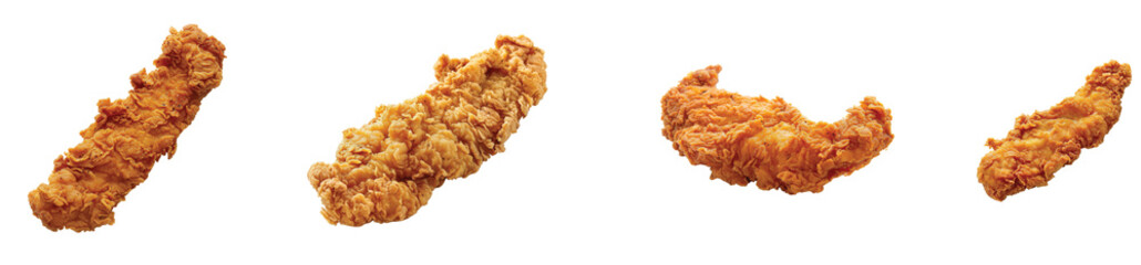 Crispy golden fried chicken tenders ready for a feast, on the Transparent background, PNG Format