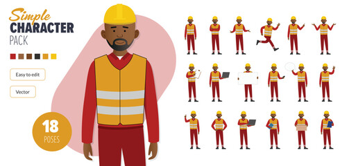 Simple flat 2d construction maintenance worker vector character in a set of multiple poses. Easy to edit and isolated on a white background. Modern trendy style character mega pack with lots of poses.