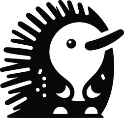 Cute Echidna Black and White Illustration