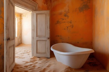 Bathtub in a Sand-Filled Abandoned Room