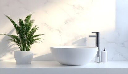 Fototapeta premium Modern 3D Rendering of White Sink with Plant