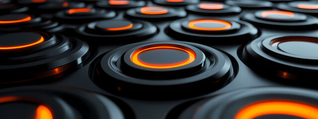 Industrial Black Rings with Glowing Orange Centers