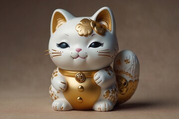 White Maneki Neko Kawaii Charm in Dreamy Golden Catcore Palette