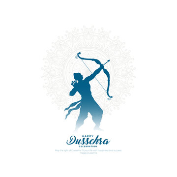 Happy Dussehra Greeting Card and Post. Happy Vijayadashami of Lord Rama Killing Ravana in Dussehra Vector Illustration