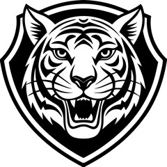 tiger head with shield logo design vector illustration