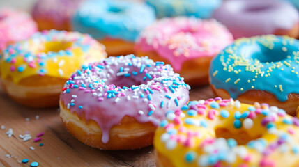 Colorful Glazed Donuts with Sprinkles - Sweet Treats and Bakery Delights