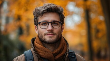serene portrait of a 30-year-old woman enjoying an autumn day in the park, surrounded by colorful leaves and the beauty of nature