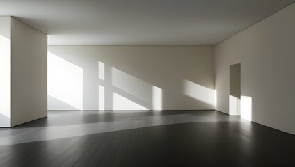 a spacious room without furniture is flooded with sunlight from the window