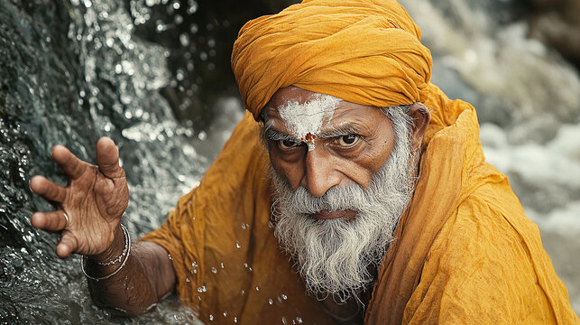 An Indian man celebrating pitru paksha at a river