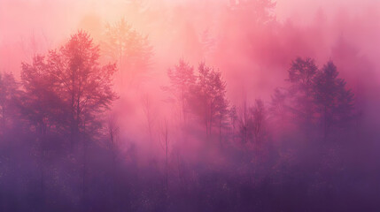 Naklejka premium Enchanted Forest Sunrise: Misty Morning Landscape