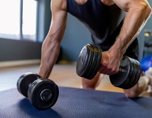 Person exercising with weights, highlighting physical activity, fitness, and strength training.