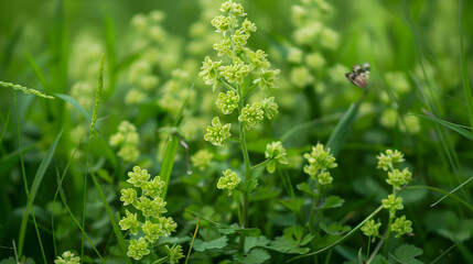 Obraz premium Close-Up of Delicate Green Wildflowers in a Lush Meadow