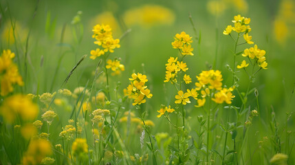 Fototapeta premium Vibrant Yellow Wildflowers in a Lush Meadow