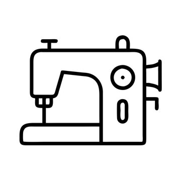 recommend clip art: A sewing machine with a needle and thread. The machine is black and white